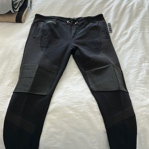 Black Phillip plein sweatpants with leather like accents